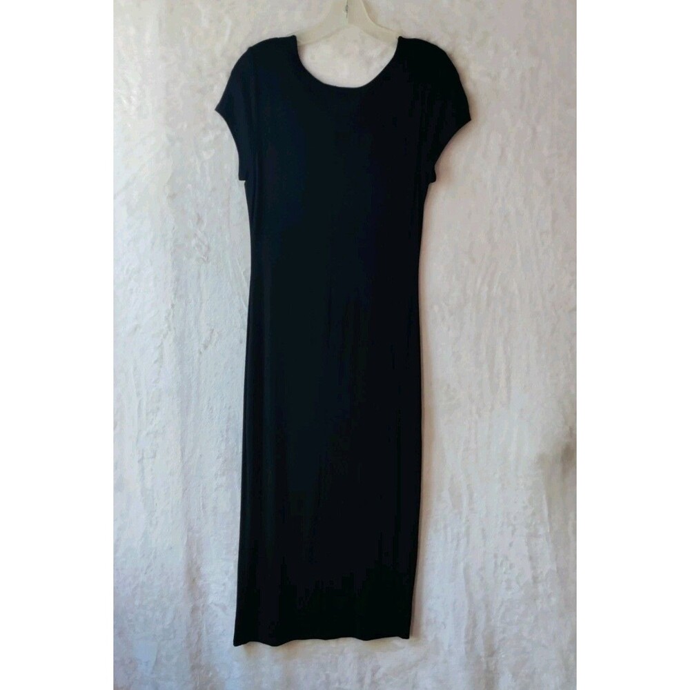 See You Monday Bodycon Midi Dress Black Stretch Cap Sleeve Lined Women's Sz L - Picture 8 of 16
